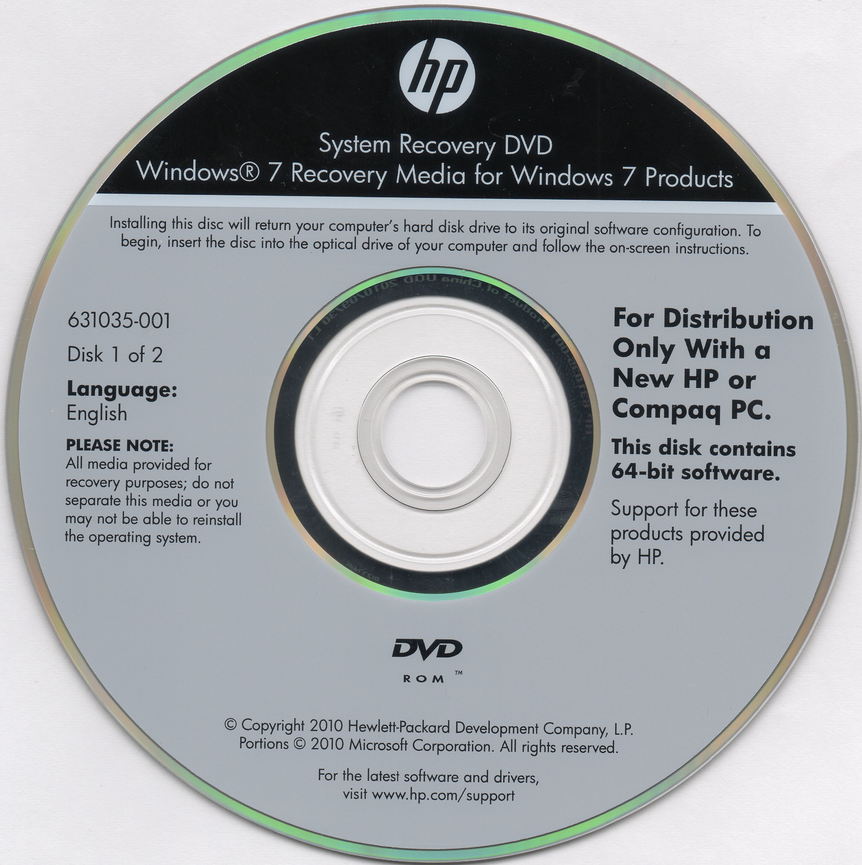 download del disco di ripristino hp 7