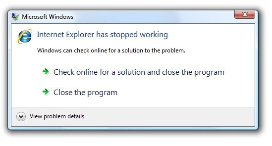 internet explorer crashes after windows update