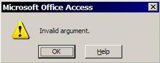 invalid argument error in ms access 2003