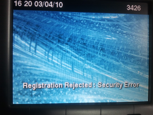 регистрация IP-телефона отклонена из-за ошибки безопасности