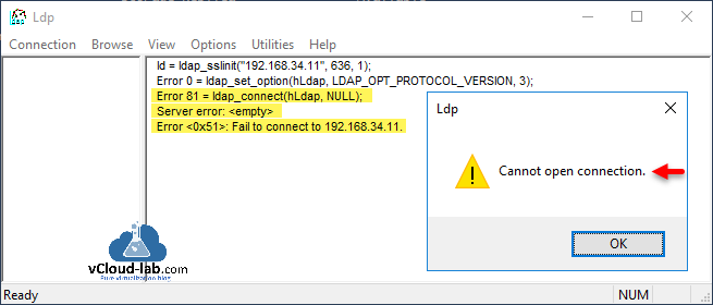 ldap authentication failed error 0x51