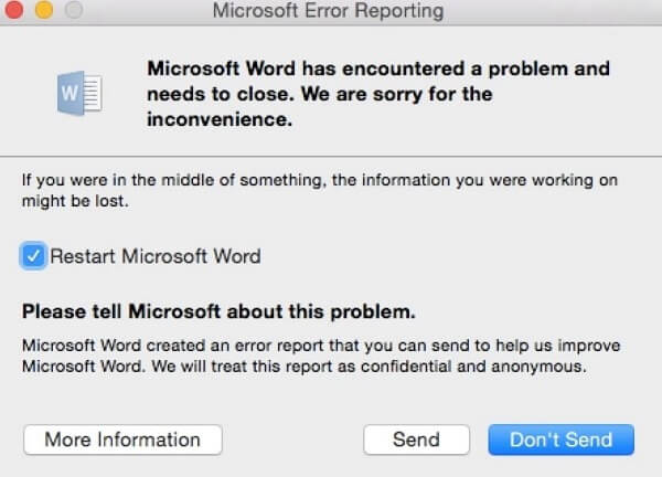 error al guardar mac word