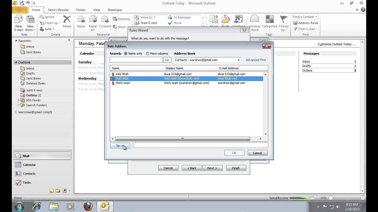 mail redirect in outlook 2010