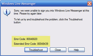 messanger error 80048439