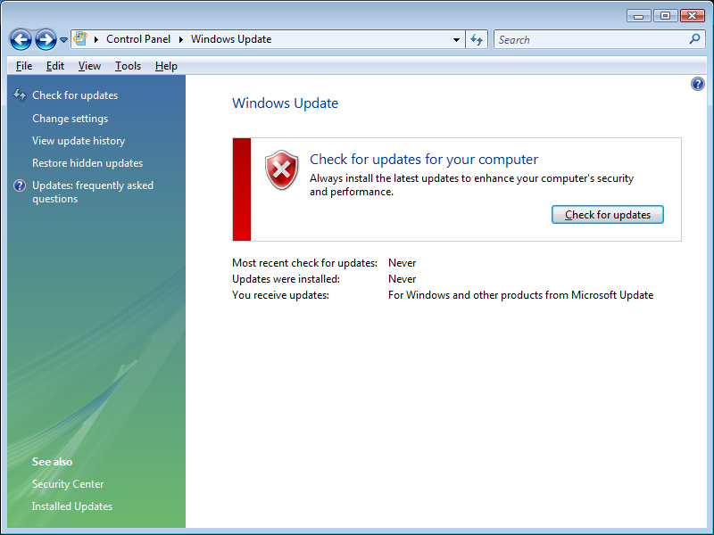microsoft windows update issues with Vista