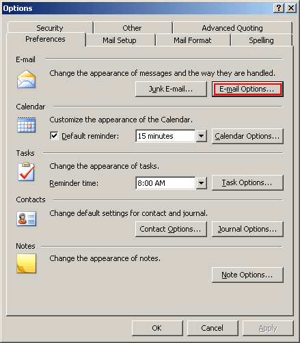 alerte de nouveau courrier dans Outlook 2003