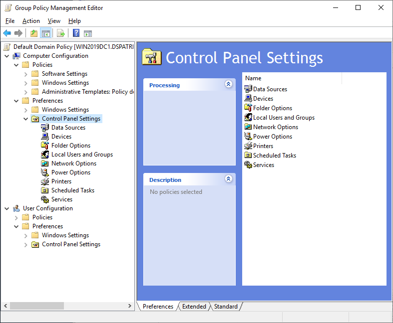 no control panel in settings