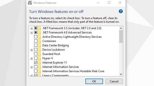 aucune fonctionnalité dans toutes les fonctionnalités de Windows