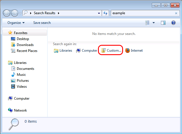 función de búsqueda anterior en Windows 7