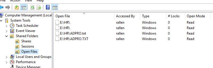 open files in windows server 09 r2