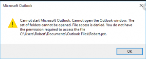 Outlook nie może otworzyć rejestru pst odmowa dostępu