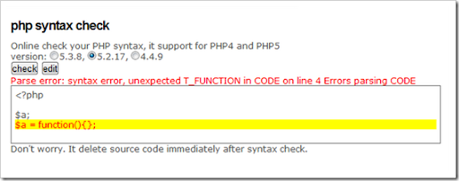 php syntax error checker online