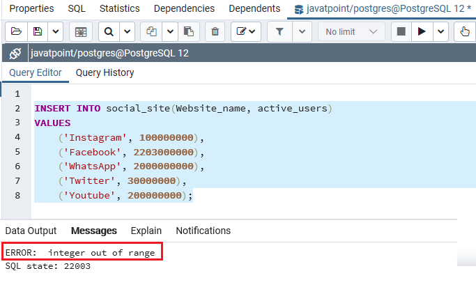 postgres error integer out of range