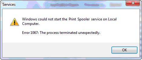 print spooler function error 1067