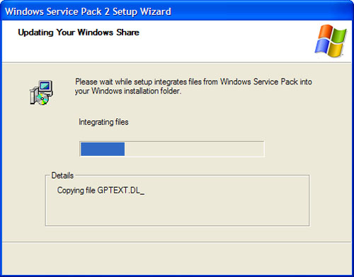 переустановите пакет обновления 2 для Windows XP, не удаляя его предварительно