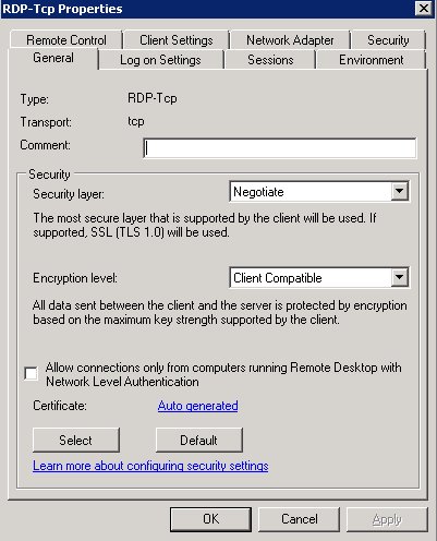 Windows 2003 서버의 경우 원격 데스크톱이 작동하지 않습니다.