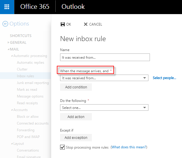 regole nell'accesso al Web di Outlook funziona sicuramente