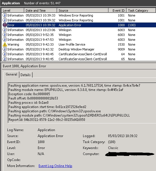 runtime down spoolsv exe server 2003