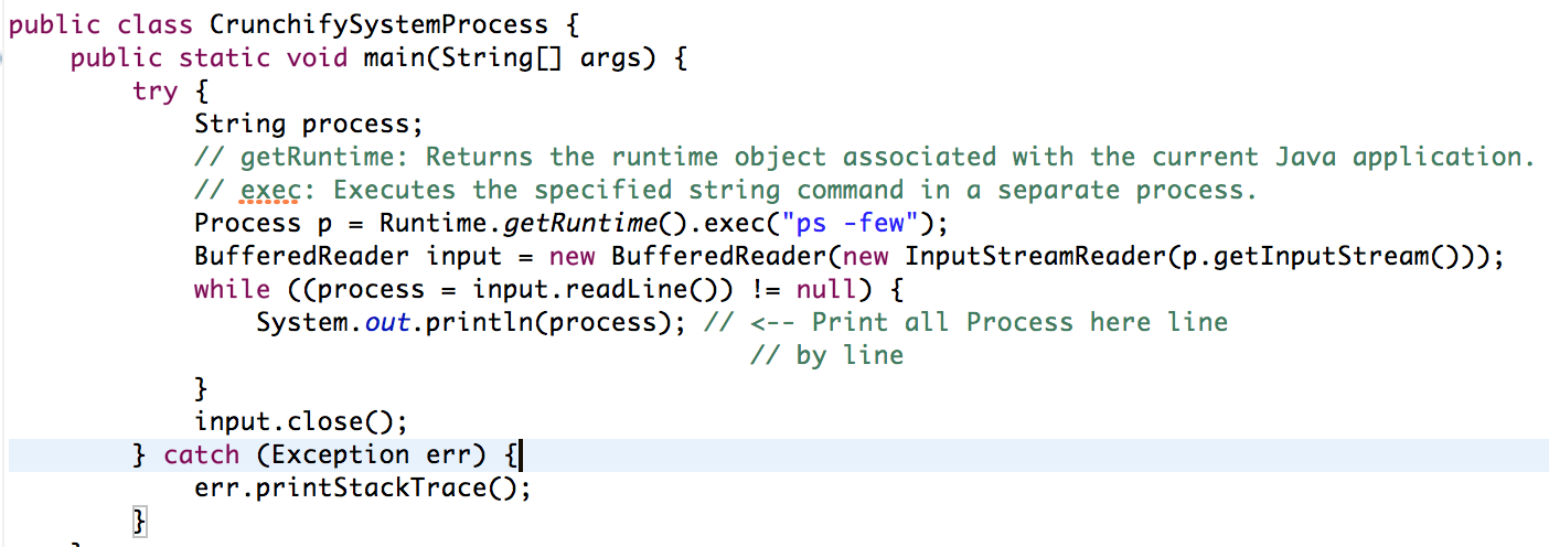 ejemplo de Java de proceso en tiempo de ejecución