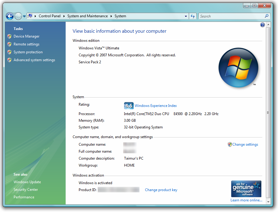 service pack 2 Windows Vista utilise 32 bits