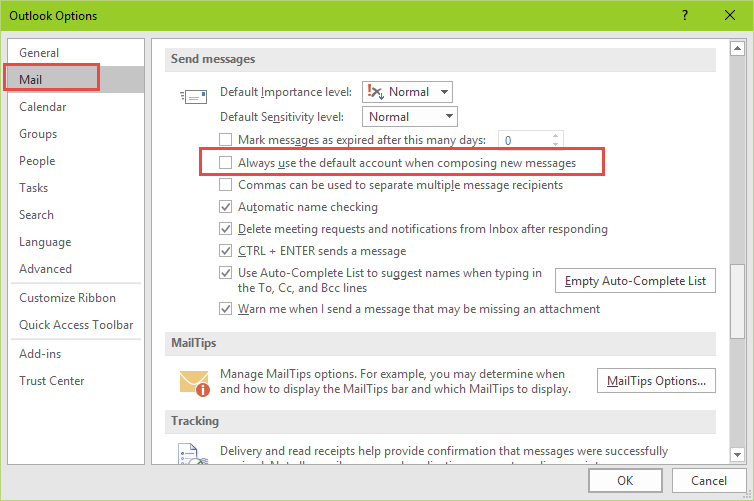 установить уклонение от учетной записи электронной почты в Outlook 2010