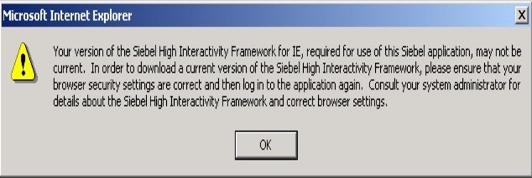 siebel high interactivity situation error