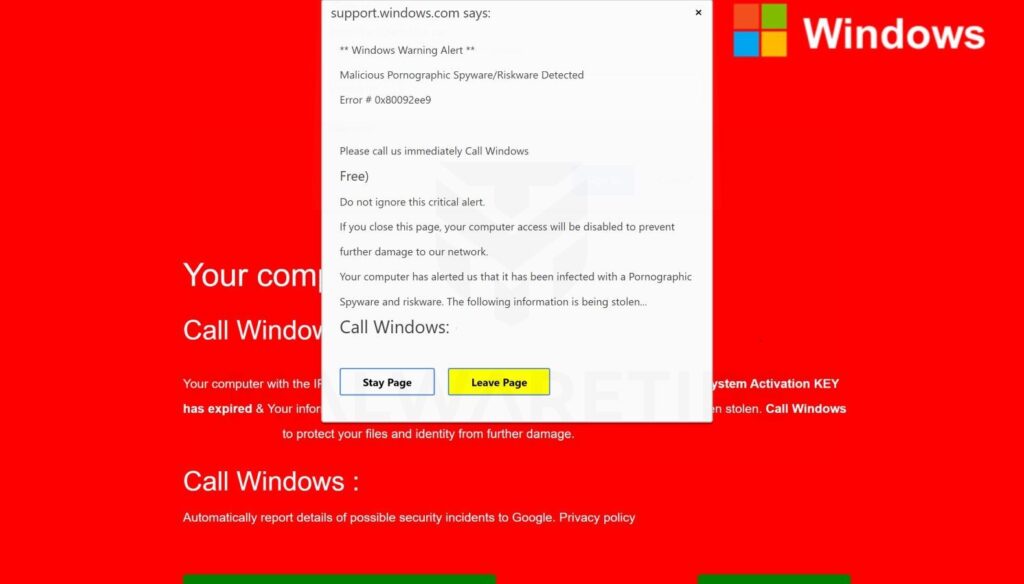 alerta de seguridad de Windows revelada por software espía