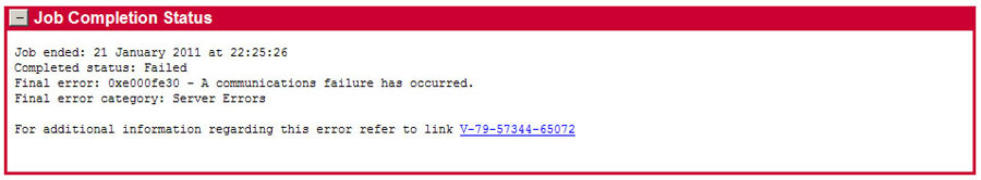 Symantec File Backup Exec error e000fe30 ein Kommunikationsfehler ist jetzt aufgetreten