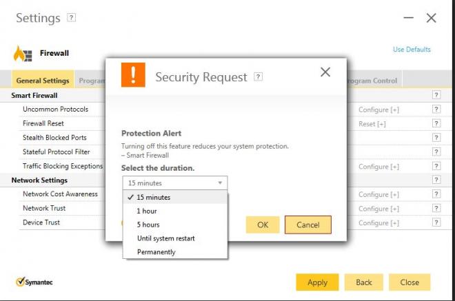 Symantec Endpoint Protection включает брандмауэр Windows