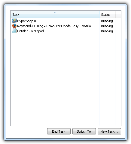 Task-Manager zeigt keine Vista-Demonstration