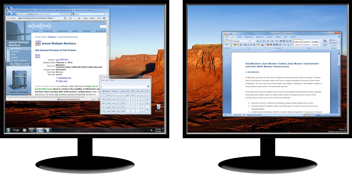 pasek zadań na dalszym monitorze Windows 7