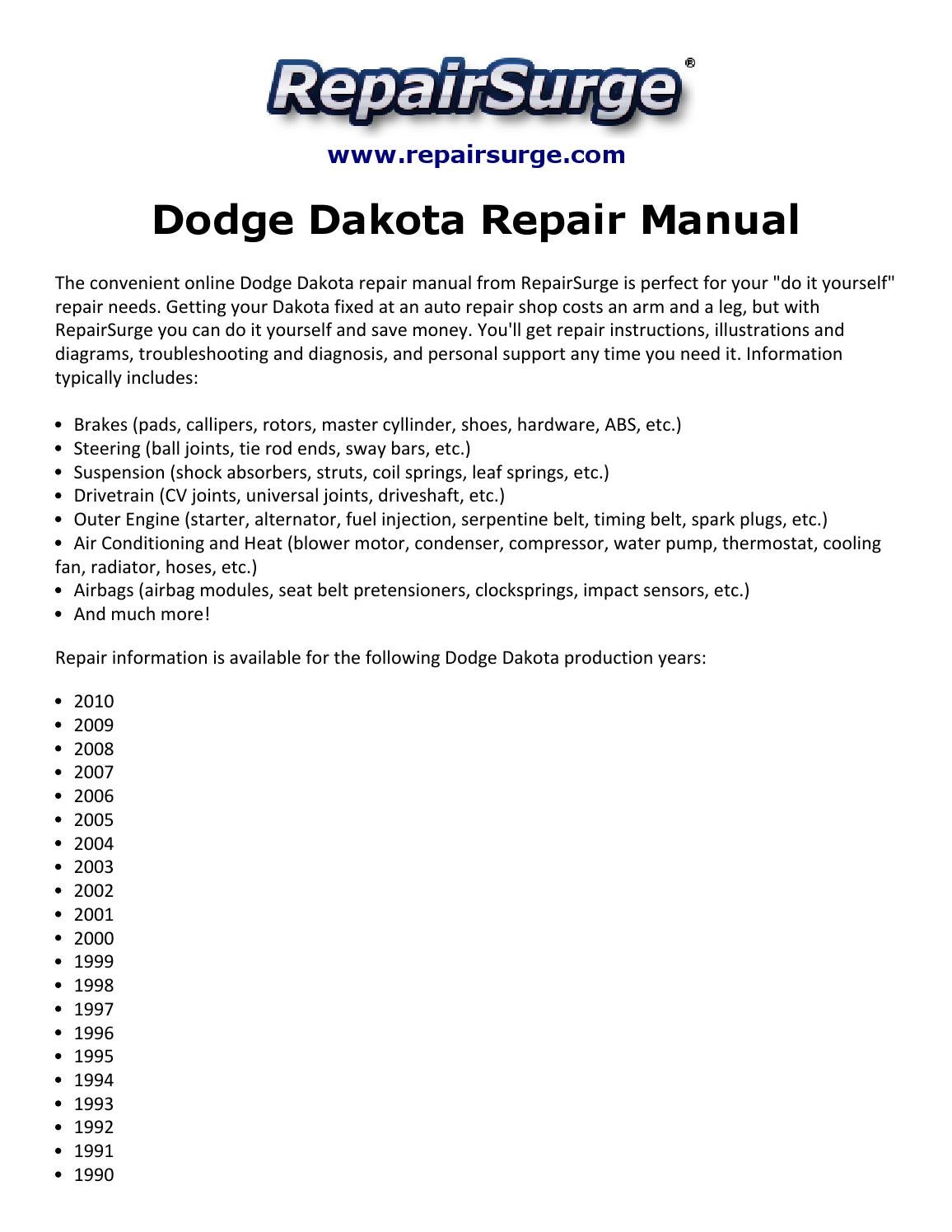 устранение неполадок отличного Dodge Dakota 1991 года