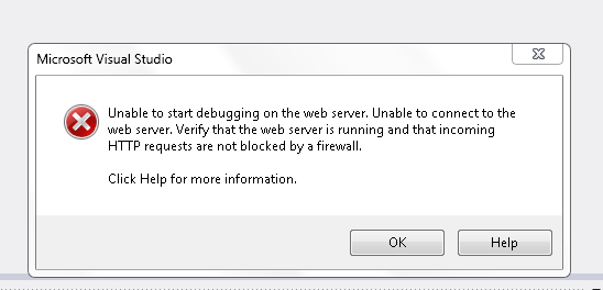 unable to debug on the web server