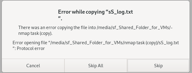 virtualbox also done folder protocol error writing