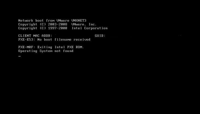 vmware error system operating system not only found