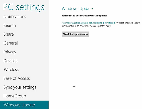 vad betyder det att konfigurera Windows-uppdateringar i ämnet Windows 8
