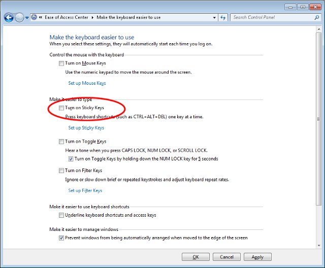 where is sticky beginning steps-initial in Windows 7