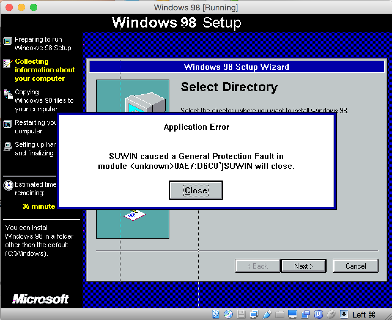 formats d'installation de Windows 98 non trouvés