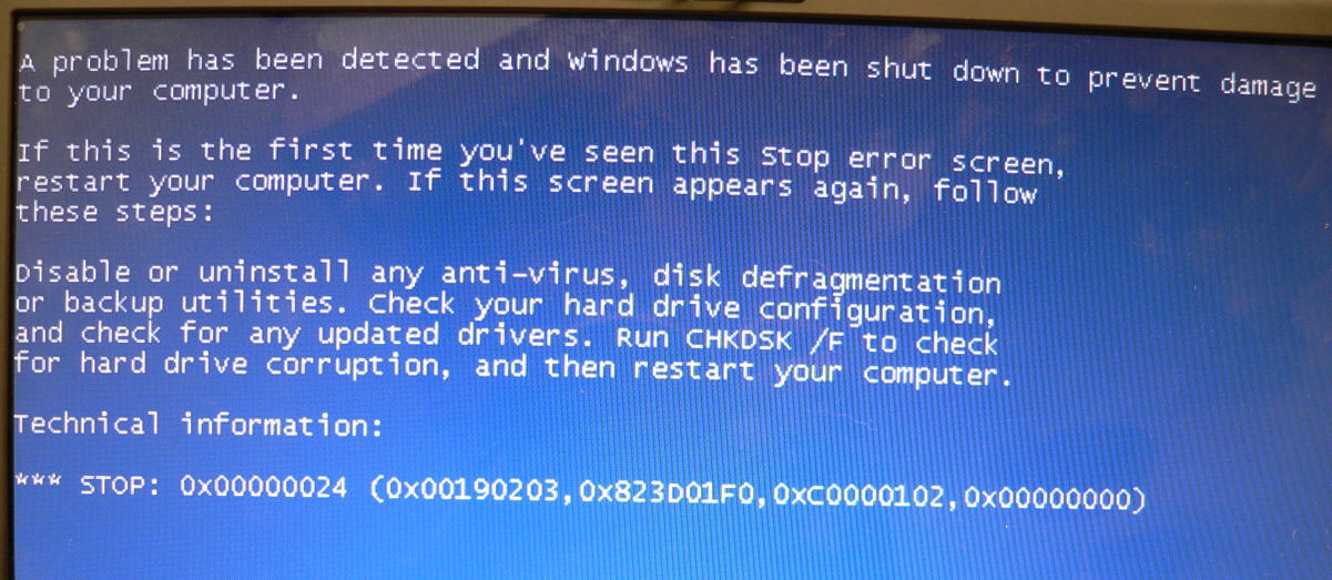 Windows Server 2003 błąd zatrzymania w ocenie 24