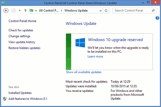 windows update Vanished windows 8