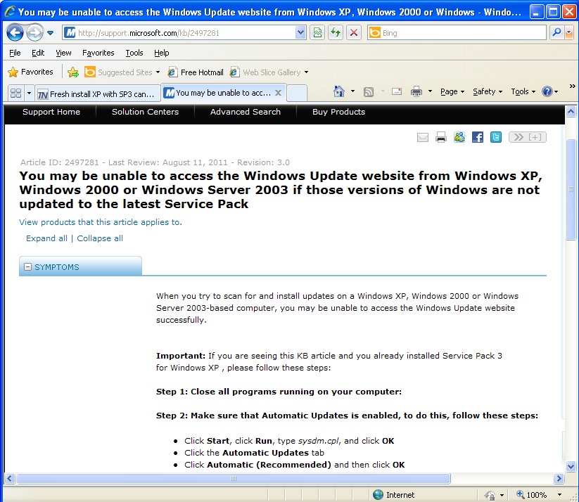 Windows hasta la fecha de descarga fallida Windows 2003