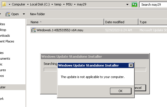 as atualizações do Windows falham na instalação do host 2008