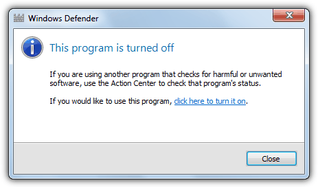 errore di Windows Vista defender