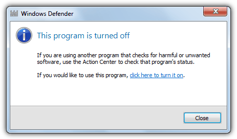 windows vista defender error