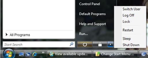 windows vista power off start menu