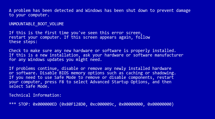 Windows Windows XP Bluescreen-Volume verschmutzt