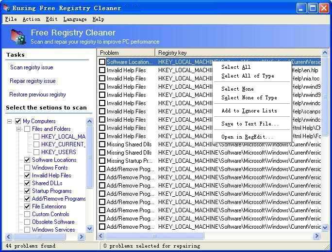 registre de nettoyage de windows exp