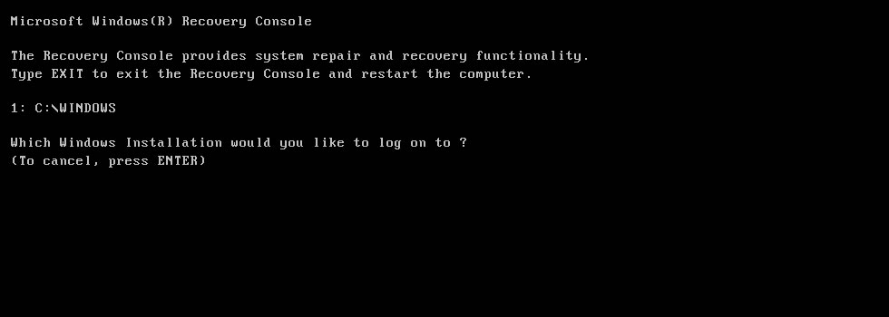comandi della console di riparazione di Windows XP