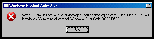windows xp service pack 2 error messages