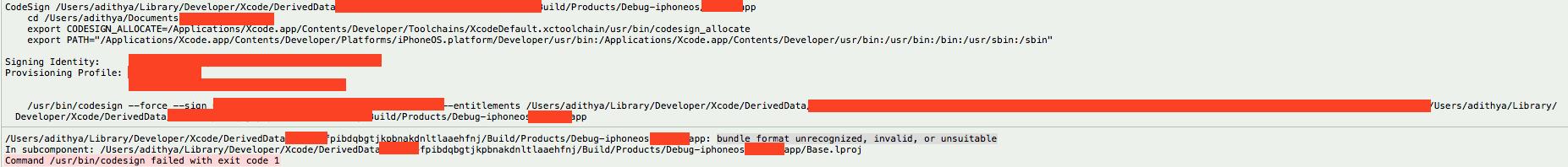 xcode error entity file format unrecognized invalid or unsuitable